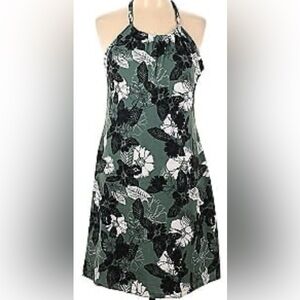 Peace & Pearls XL floral sleeveless halter green, white and black sundress